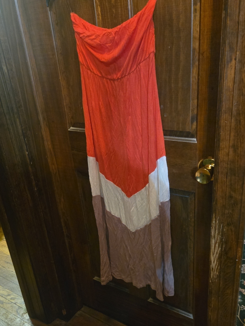 Love Culture Strapless Colorblock Maxi Dress — Orange  White, Brown